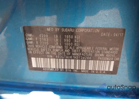 2017 Subaru Impreza 2.0I Limited z USA, uszkodzony, nr VIN 4S3GTAU67H3734266